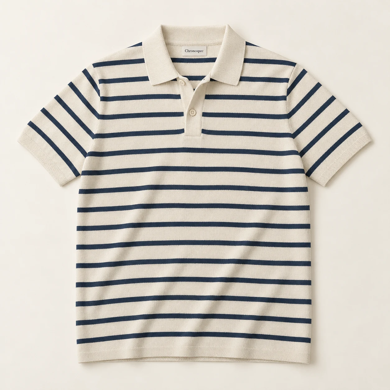 Côte Stripe Knit Polo — Cream / navy, front view